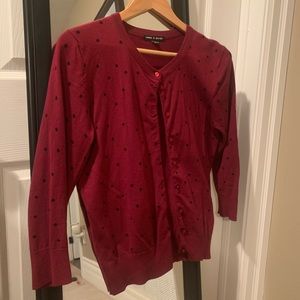 Burgundy cardigan with polka dots